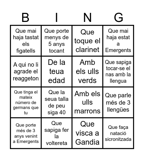 Troba a un emerxiquet... Bingo Card