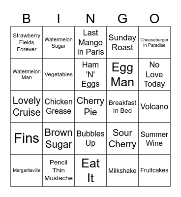 Jimmy Buffet Bingo Card