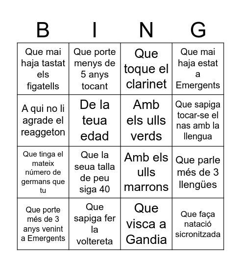 Troba a un emerxiquet... Bingo Card