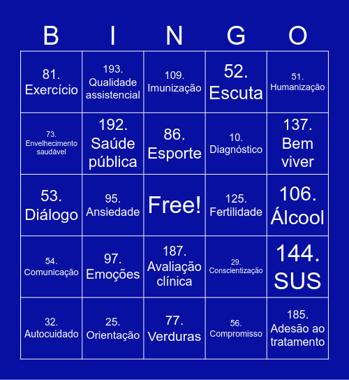 Novembro Azul Bingo Card