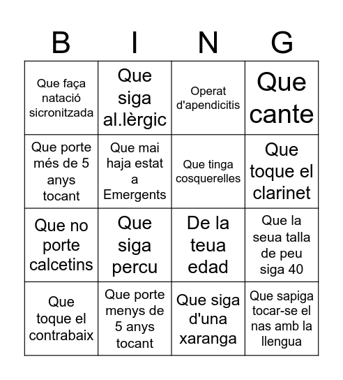 Troba a un emerxiquet... Bingo Card