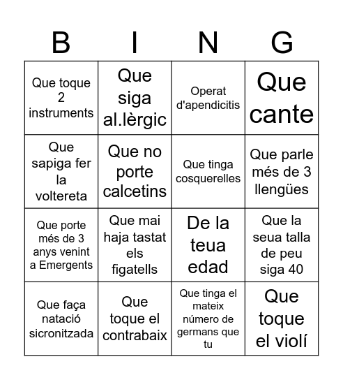 Troba a un emerxiquet... Bingo Card