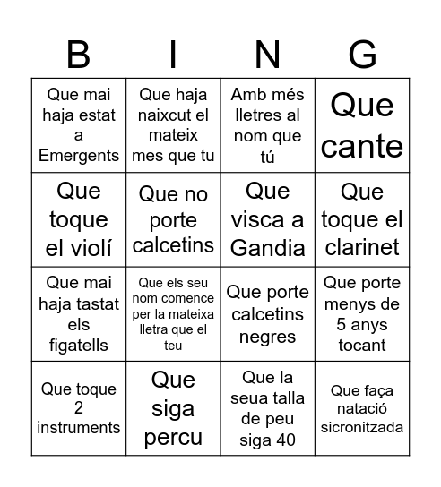Troba a un emerxiquet... Bingo Card