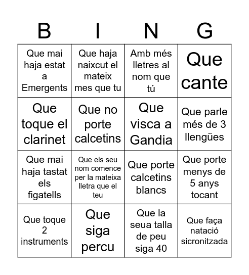 Troba a un emerxiquet... Bingo Card