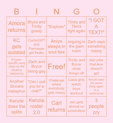 Love Island S8 Bingo Card