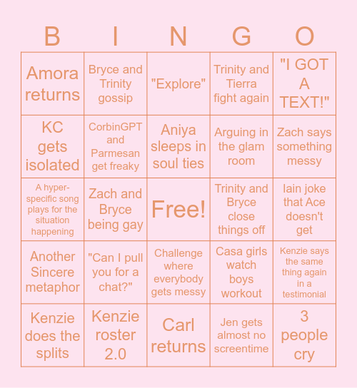 Love Island S8 Bingo Card