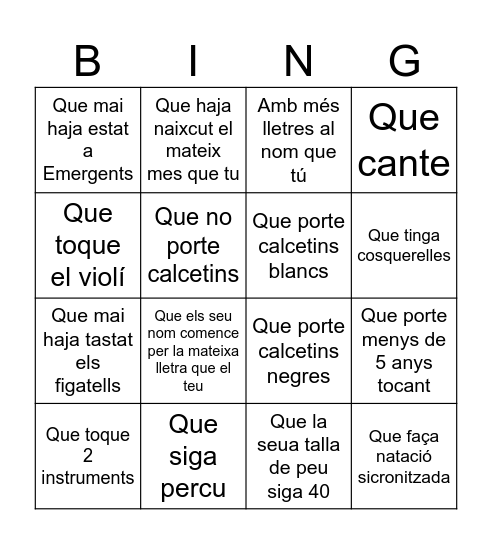 Troba a un emerxiquet... Bingo Card