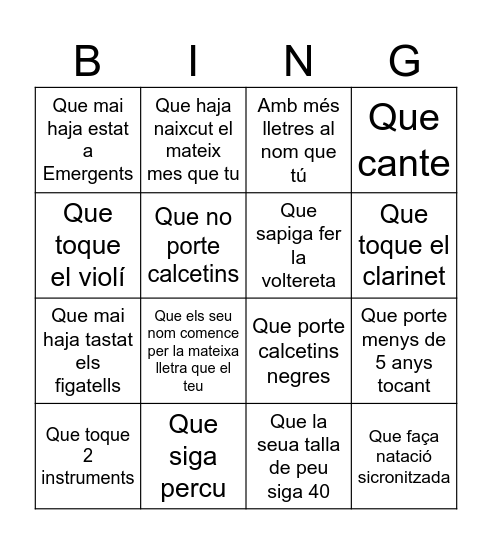 Troba a un emerxiquet... Bingo Card