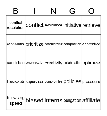 WRS Vocabulary Bingo Card