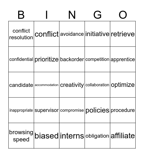 WRS Vocabulary Bingo Card