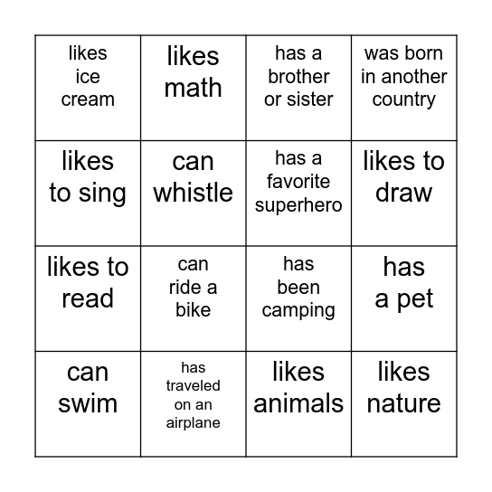 Human Bingo Card