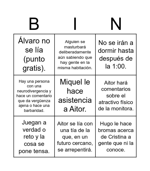 Bingo campamento Bingo Card