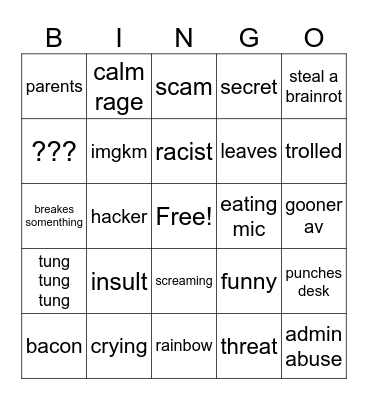 KIDS RAGING IN ROBLOX Bingo Card