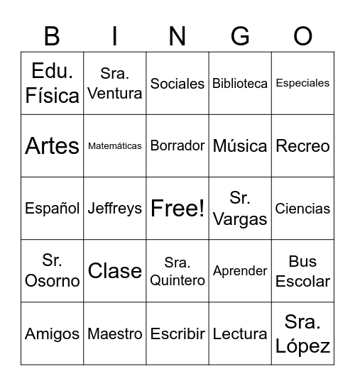 De Regreso A La Escuela Bingo Card
