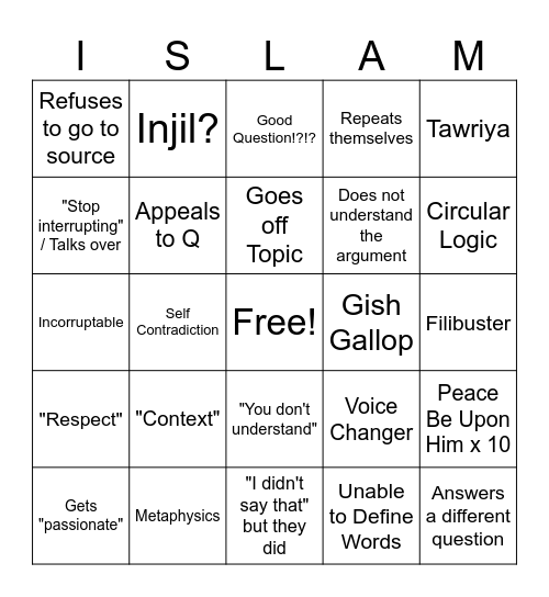 Islamic Bingo Card