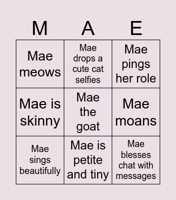 Mae Bingo Card
