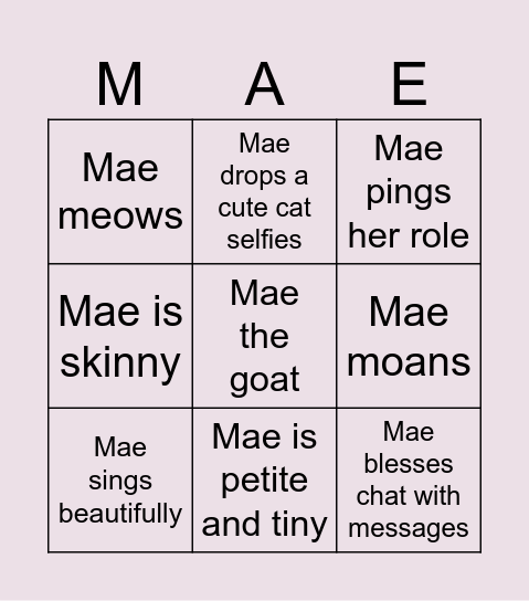 Mae Bingo Card