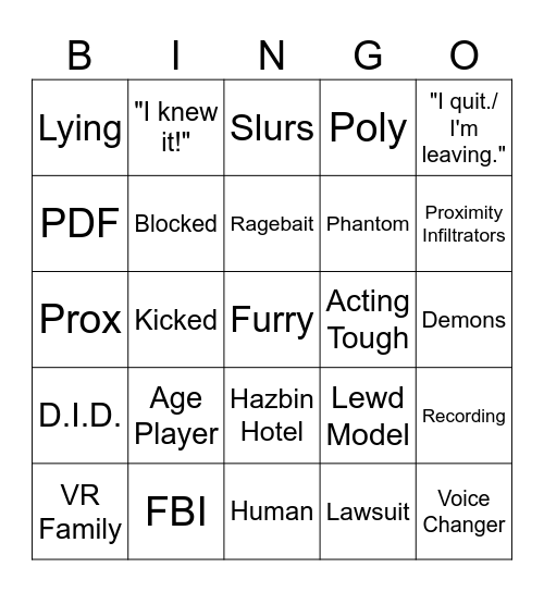 Proximity Chat Bingo Card