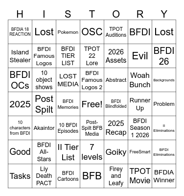 BFDI Medias Bingo Card