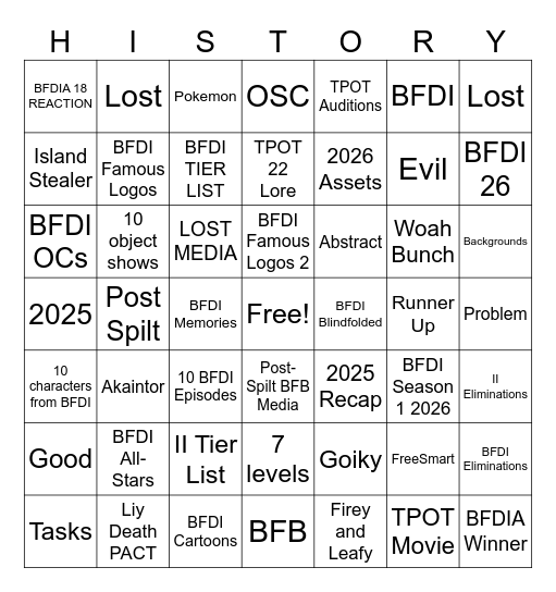 BFDI Medias Bingo Card