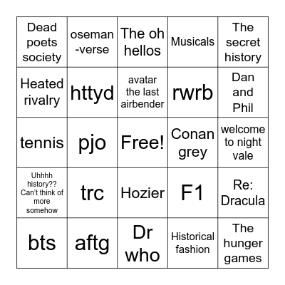 my interests! Bingo Card