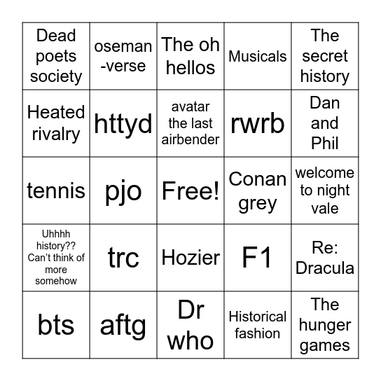 my interests! Bingo Card