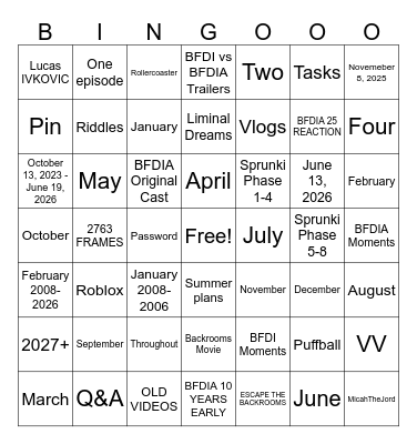 BFDI Medias 2 Bingo Card