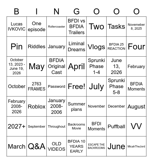 BFDI Medias 2 Bingo Card