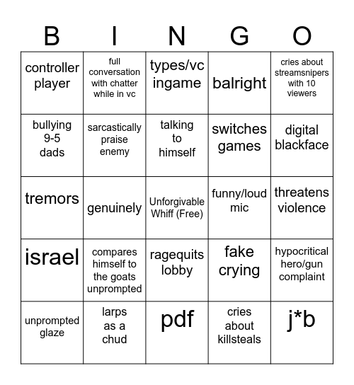 KrabbyPotato Bingo Card