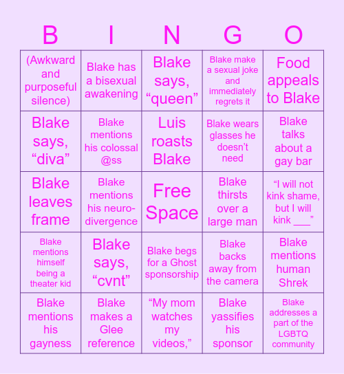 Blake Jennings Bingo Card
