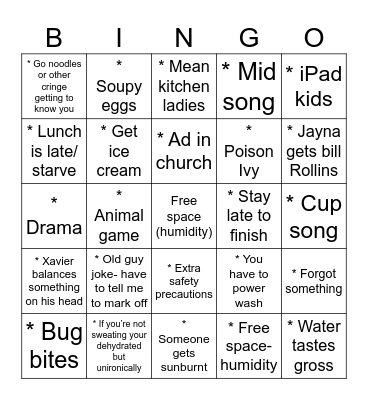 Pout Bingo Card