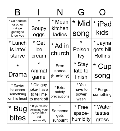 Pout Bingo Card