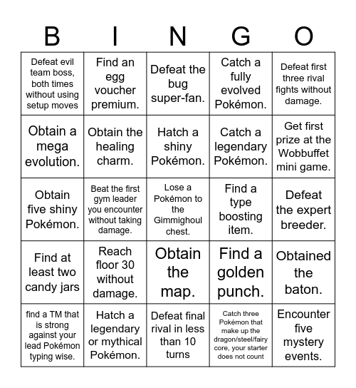 Pokerogue Bingo Card