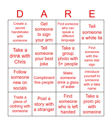 DARE Bingo Card