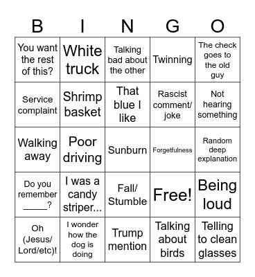 Things Old People Say Bingo Card