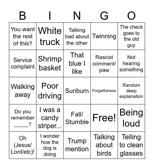 Things Old People Say Bingo Card