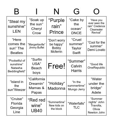 Summer, Sand and Sunshine Bingo Card