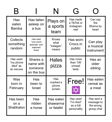 TJJ Human Bingo Card