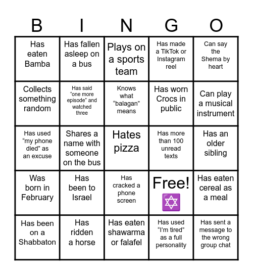 TJJ Human Bingo Card