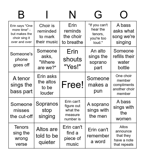 St. John's Choir Retreat Bingo Card