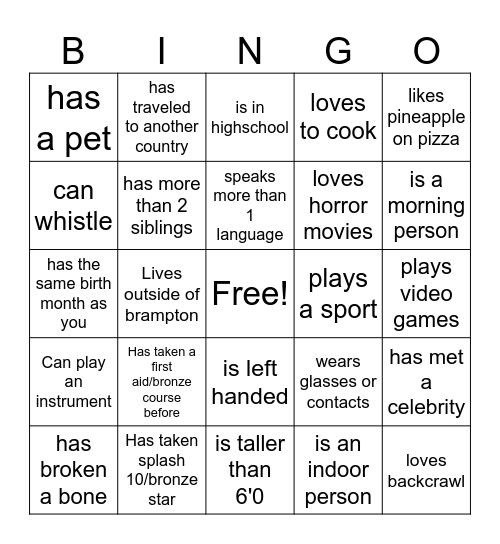 First Aid/Bronze Bingo Card