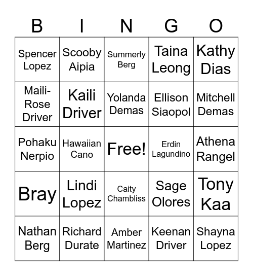 Kingdom Hall Freinds Bingo Card