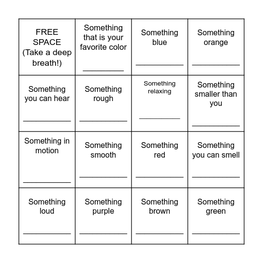Mindfulness Bingo Card