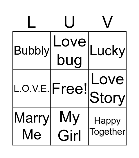 LUV Bingo Card