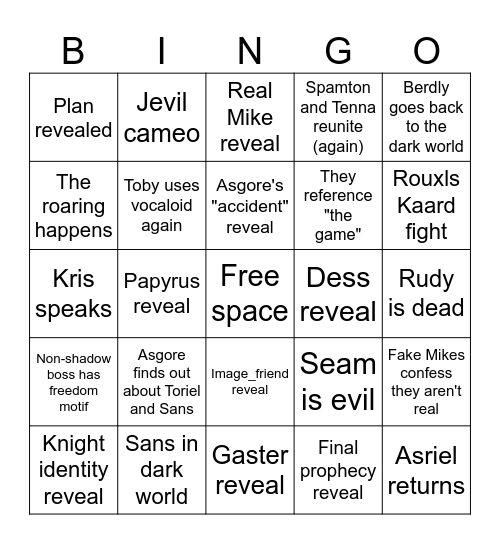 Deltarune Chapter 6 Bingo Card