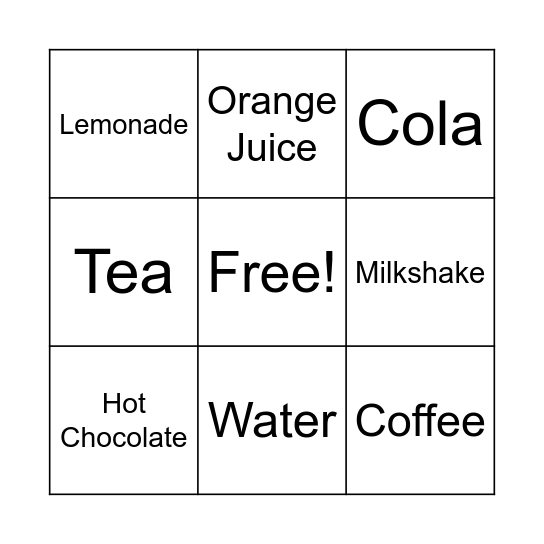 Do you like ... (drink)? Bingo Card