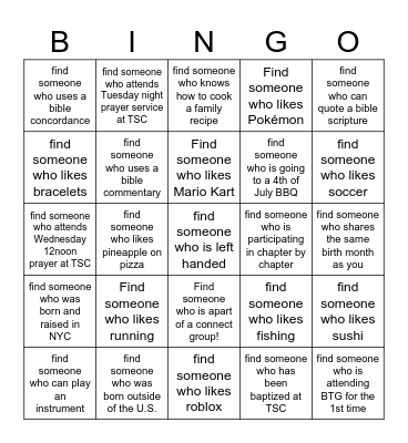 Find Someone Who BTG Edition <3 Bingo Card