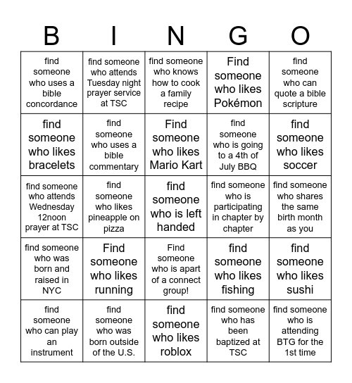 Find Someone Who BTG Edition <3 Bingo Card