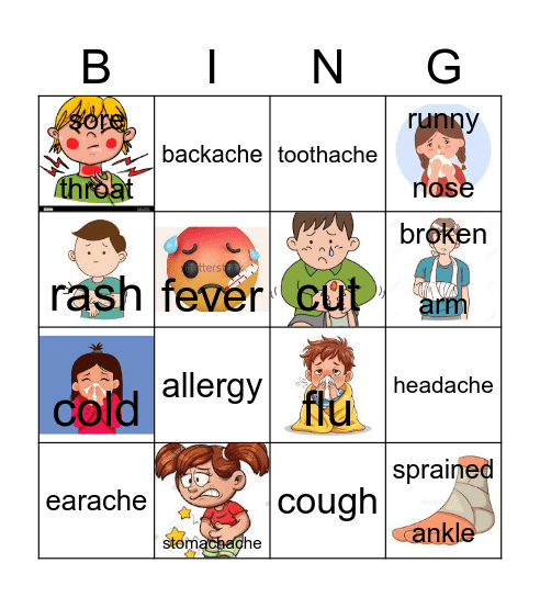Health: Illness and Symptoms Bingo Card