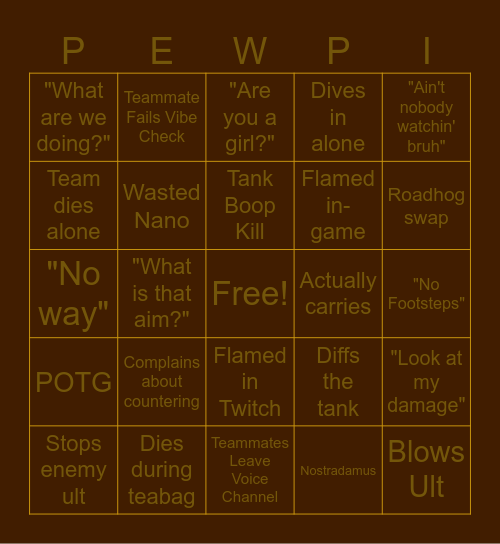 PEWPINGO! Bingo Card